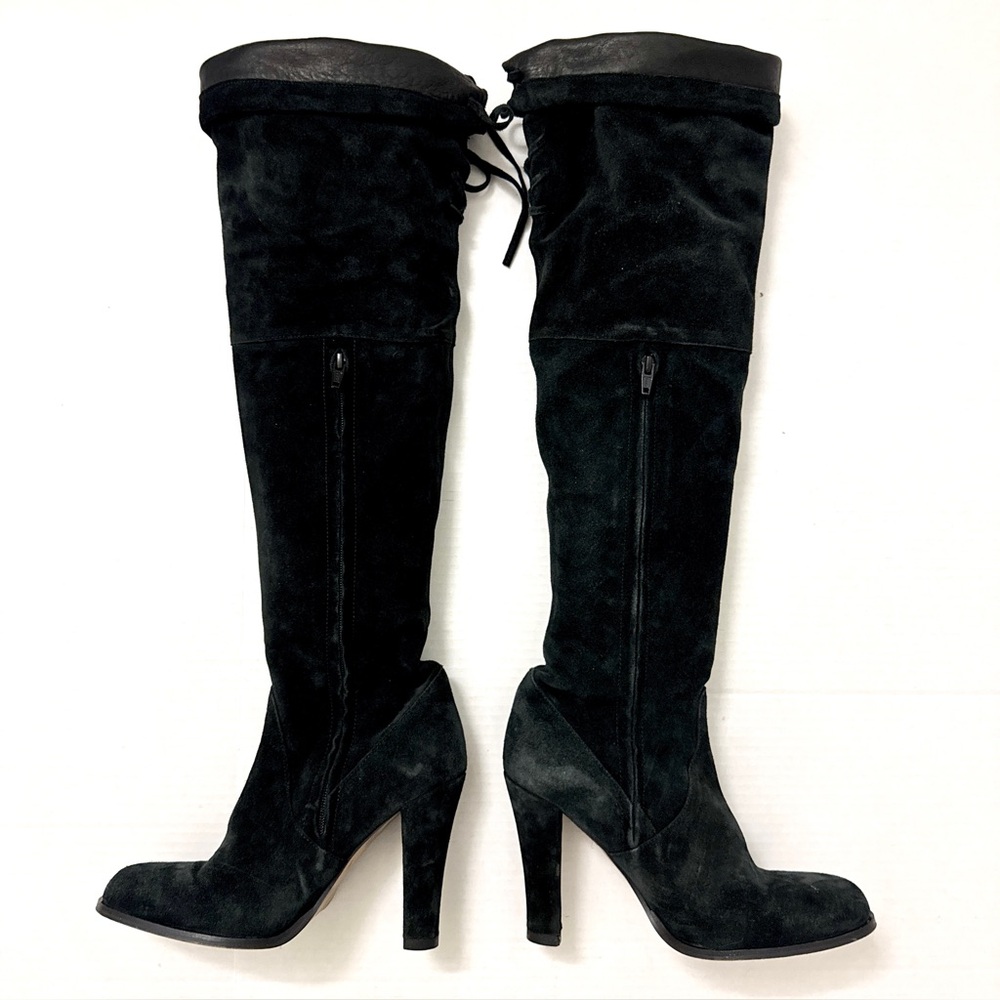 Womens Black Real Suede Knee High Heel Boots - Size 7.5 / 38.5 - Picture 8 of 11